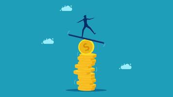 a man balancing on top of a stack of coins vector