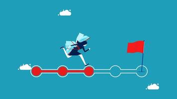 a woman and book running on a red arrow with a flag vector