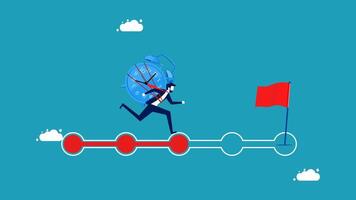 businessman running on a red arrow with a flag vector