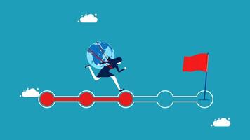 a person is running on a red arrow with a flag vector