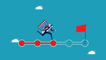 a man is running on a red arrow with a flag vector