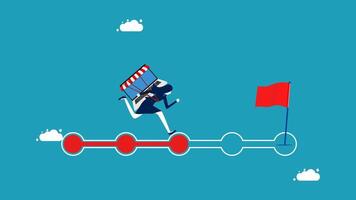 businessman running on a red arrow with a flag vector