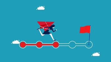 businessman running on a red arrow with a flag vector