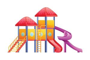 Playground structure with slides, ladders and roofs. Cartoon illustration vector