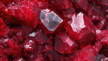 Close-up of cinnabar crystal revealing its intense red color and intricate geometric formations photo