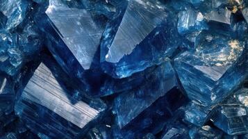 Deep blue kyanite crystal with unique formations and clear facets. photo