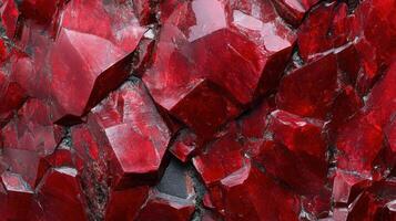 Close-up of cinnabar crystal revealing its intense red color and intricate geometric formations photo