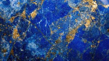 Lapis lazuli captured in a detailed macro shot, showing its unique blue and gold patterns. photo