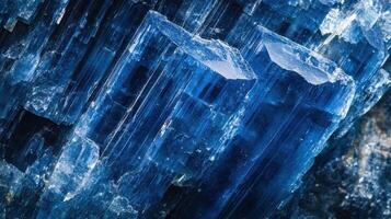 Deep blue kyanite crystal with unique formations and clear facets. photo
