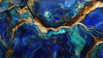 Polished azurite surface captured in a macro shot, highlighting intricate patterns. photo