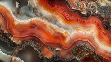 Detailed view of jasper gemstone, showcasing its rich layers of red, orange, and earthy tones. photo