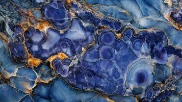 Polished dumortierite displaying vibrant blue striations photo