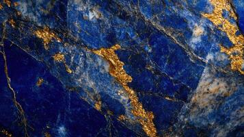 Lapis lazuli captured in a detailed macro shot, showing its unique blue and gold patterns. photo