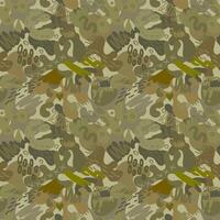 Green military hand draw camouflage seamless pattern. Modern abstract shapes hand draw hunting camo pattern vector