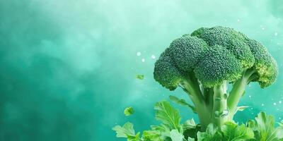 A Fresh Head of Broccoli with Green Background photo