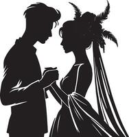 A couple stands together in a romantic pose, holding hands and facing each other vector