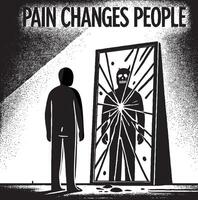 Pain Transforming an man into demon when he looking to the glass vector