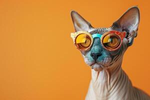 A Sphynx Cat Wearing Glittery Sunglasses photo