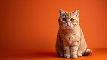 Orange Tabby Cat Sitting on an Orange Background photo