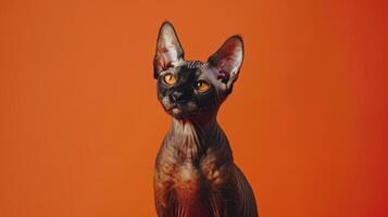 Hairless Black Cat with Orange Background photo