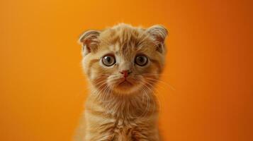 Close-up Portrait of a Curious Orange Kitten with Folded Ears photo