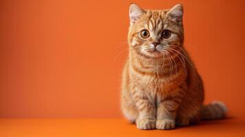 Orange Tabby Cat Sitting on Orange Background photo