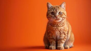 Orange Tabby Cat Sitting on Orange Background photo