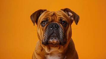 Close-up Portrait of a Brown Bulldog with a Serious Expression photo