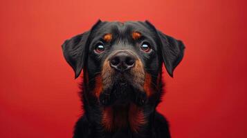 Close-up Portrait of a Black and Tan Rottweiler Dog photo