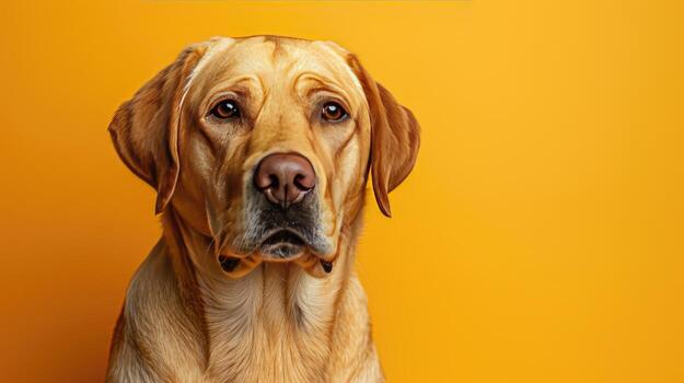 Close-up Portrait of a Golden Retriever Against a Yellow Background photo