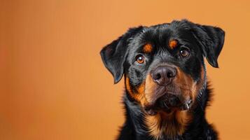 Close-up Portrait of a Rottweiler with Brown Eyes photo