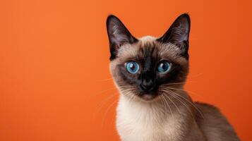 Close-up Portrait of a Siamese Cat with Striking Blue Eyes photo