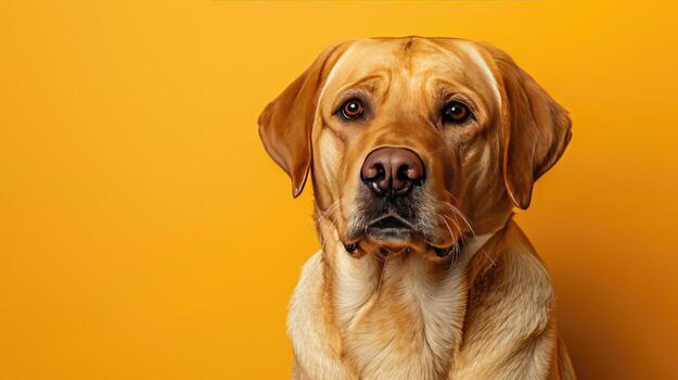 Golden Retriever Portrait Against a Yellow Background photo