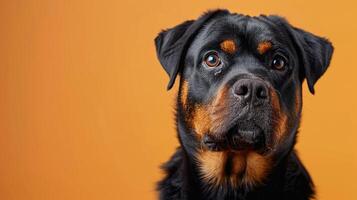Close-up Portrait of a Rottweiler with a Curious Expression photo