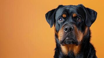 Close-up Portrait of a Black and Tan Rottweiler Dog photo
