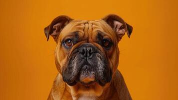 Close-up Portrait of a Brown Bulldog with Wrinkles photo