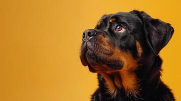 Close-up of a Rottweiler's Face Looking Upward photo