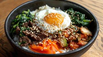 Bibimbap with Fried Egg, Beef, and Vegetables photo