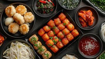 Asian Cuisine Platter with Various Appetizers and Sides photo