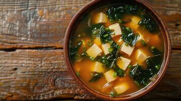 Bowl of Miso Soup with Tofu and Seaweed photo