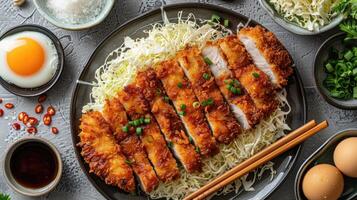 Crispy Fried Pork Cutlets with Cabbage and Green Onions photo
