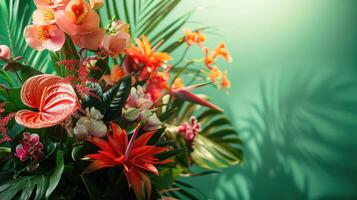 Vibrant Tropical Flowers and Lush Green Foliage photo