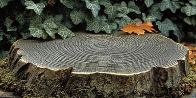Tree Stump with Growth Rings and Ivy photo