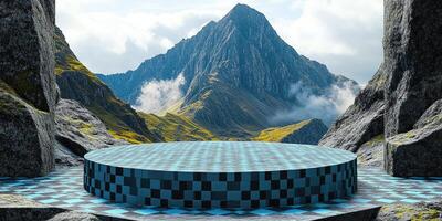 Checkerboard Platform with Mountain View photo