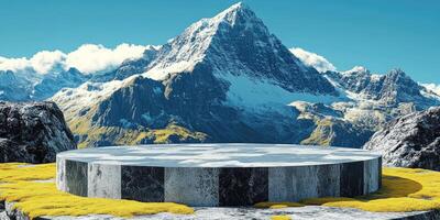 Circular Platform with Mountain Background photo