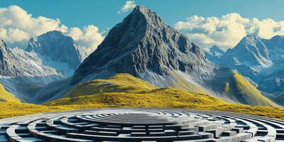 Circular Structure in Mountain Valley photo