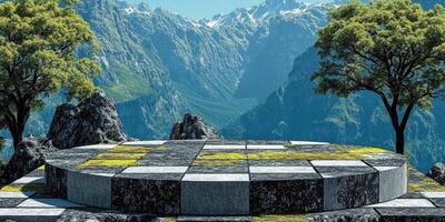 Stone Platform Overlooking Majestic Mountain Valley photo