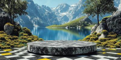 Stone Platform Overlooking a Mountain Lake photo