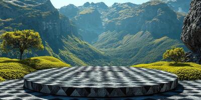 A Stone Platform in a Mountainous Landscape photo
