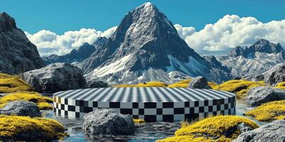 Checkerboard Platform in a Mountainous Landscape photo